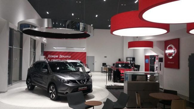Interior lighting project for the new Nissan sales and service complex in Sofia.